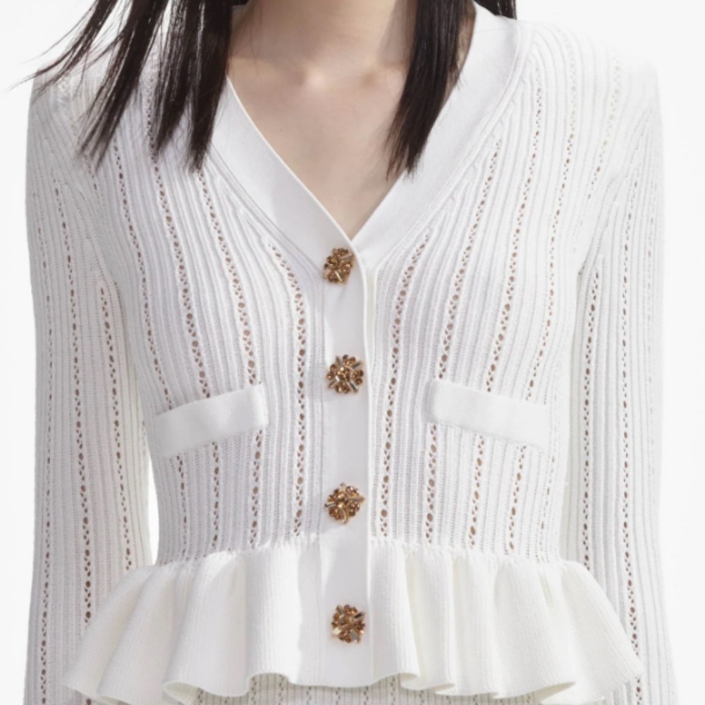 self-portrait White Knit Peplum Midi Dress - Size Medium - MSRP $555 - NWT - Picture 9 of 9